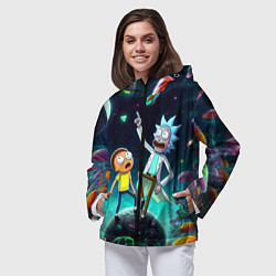Ветровка с капюшоном женская Рик и Морти на планете сказочных грибов, цвет: 3D-черный — фото 2