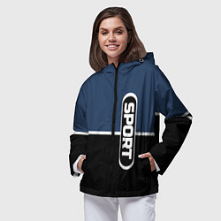 Ветровка с капюшоном женская Sport сине-чёрный с полосой, цвет: 3D-черный — фото 2