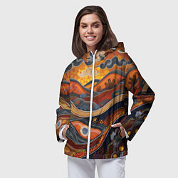 Ветровка с капюшоном женская Горы и холмы в виде узоров, цвет: 3D-белый — фото 2