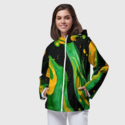 Ветровка с капюшоном женская Зелено-желтая краска на черном, цвет: 3D-белый — фото 2