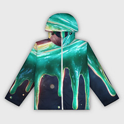 Ветровка с капюшоном женская Текстура стекающая зеленая клякса, цвет: 3D-белый