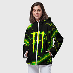 Ветровка с капюшоном женская Monster energy зелёные молнии, цвет: 3D-белый — фото 2