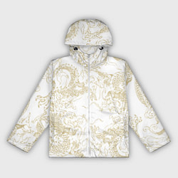 Ветровка с капюшоном женская Золотой дракон в виде узора на белом, цвет: 3D-белый