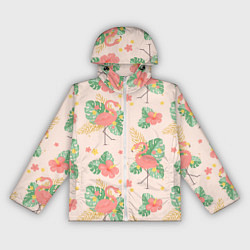 Женская ветровка Тропический паттерн с фламинго