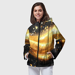 Ветровка с капюшоном женская Золотистая волна на черном фоне, цвет: 3D-черный — фото 2