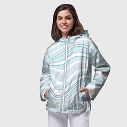 Ветровка с капюшоном женская Светлый бело-голубой волнистые полосы, цвет: 3D-белый — фото 2
