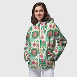 Ветровка с капюшоном женская Слоны и мандалы паттерн в индийской стилистике, цвет: 3D-белый — фото 2