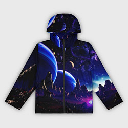 Ветровка с капюшоном женская Фантастический космос тёмно-синий, цвет: 3D-черный