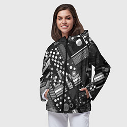 Ветровка с капюшоном женская Тёмный серый абстракция квадраты кружочки, цвет: 3D-черный — фото 2