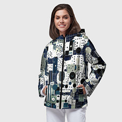 Ветровка с капюшоном женская Чёрно-белый с синий абстракция фигуры точки, цвет: 3D-черный — фото 2