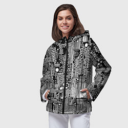 Ветровка с капюшоном женская Чёрно-белые абстракция точки полоски, цвет: 3D-черный — фото 2