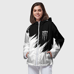 Ветровка с капюшоном женская Monster energy белые штрихи, цвет: 3D-белый — фото 2