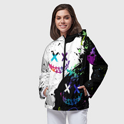 Ветровка с капюшоном женская Неоновые брызги - жуткие улыбки, цвет: 3D-черный — фото 2