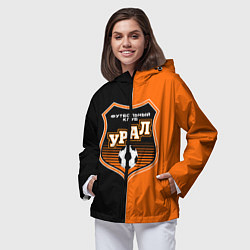 Ветровка с капюшоном женская ФК Урал - оранжево черные, цвет: 3D-черный — фото 2