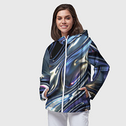 Ветровка с капюшоном женская Серебро жидкий металл, цвет: 3D-белый — фото 2