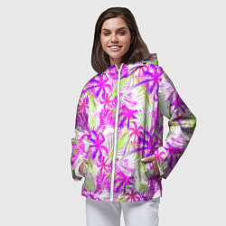 Ветровка с капюшоном женская Palm tree pink, цвет: 3D-белый — фото 2