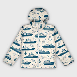 Женская ветровка Морской паттерн из чаек, якорей и кораблей