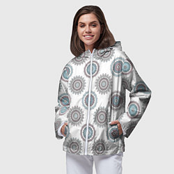 Ветровка с капюшоном женская Круглый разноцветный узор мандала, цвет: 3D-белый — фото 2