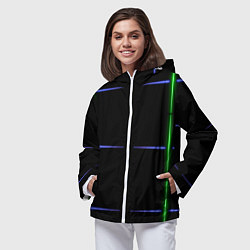 Ветровка с капюшоном женская Color black green purple stripes, цвет: 3D-белый — фото 2
