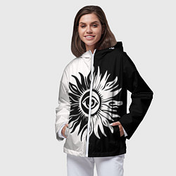 Ветровка с капюшоном женская Солнце черно-белое, цвет: 3D-белый — фото 2