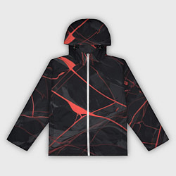 Ветровка с капюшоном женская Текстура мрамора с красными полосками, цвет: 3D-белый