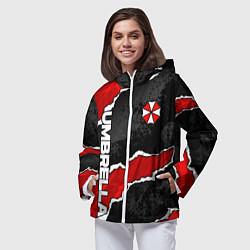 Ветровка с капюшоном женская Umbrella corp - разрывы, цвет: 3D-белый — фото 2