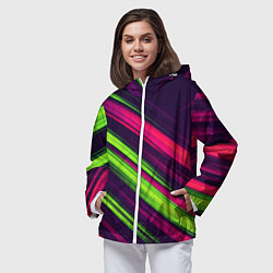 Ветровка с капюшоном женская Фиолетово-зеленые линии, цвет: 3D-белый — фото 2