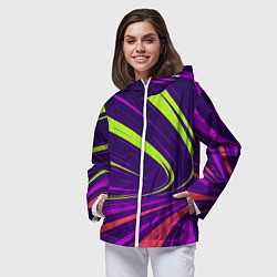 Ветровка с капюшоном женская Красные хаотичные линии, цвет: 3D-белый — фото 2