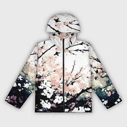 Ветровка с капюшоном женская Цветущее нежное дерево абстракция, цвет: 3D-черный