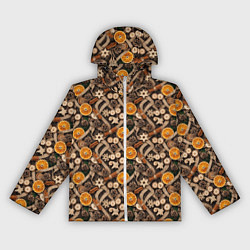 Ветровка с капюшоном женская Новогодний орнамент с корицей и дольками апельсина, цвет: 3D-белый