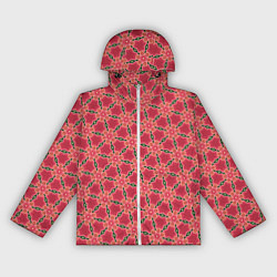 Ветровка с капюшоном женская Красная цветочная текстура, цвет: 3D-белый