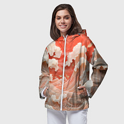 Ветровка с капюшоном женская Японские красные волны, цвет: 3D-белый — фото 2