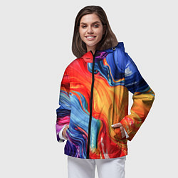 Ветровка с капюшоном женская Красно-синие масляные краски смешение абстракция, цвет: 3D-черный — фото 2