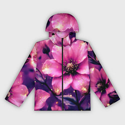Ветровка с капюшоном женская Волшебный розовый цветок с искрами, цвет: 3D-черный