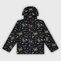 Ветровка с капюшоном женская Паттерн с черепами и геометрическими фигурами в ст, цвет: 3D-черный