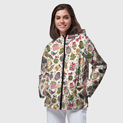 Ветровка с капюшоном женская Новогодний паттерн, цвет: 3D-черный — фото 2