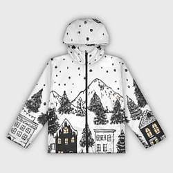 Ветровка с капюшоном женская Заснеженный черно-белый город, цвет: 3D-черный