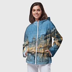 Ветровка с капюшоном женская Снежный вечер Санкт-Петербурга, цвет: 3D-белый — фото 2