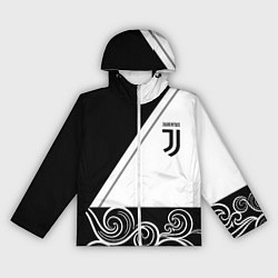 Ветровка с капюшоном женская Ювентус геометрия полосы текстура, цвет: 3D-белый