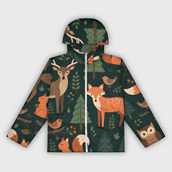 Ветровка с капюшоном женская В лесу с животными, цвет: 3D-белый