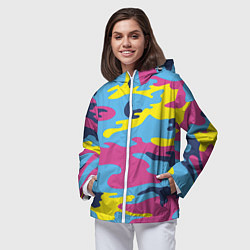 Ветровка с капюшоном женская Камуфляж: голубой/розовый/желтый, цвет: 3D-белый — фото 2